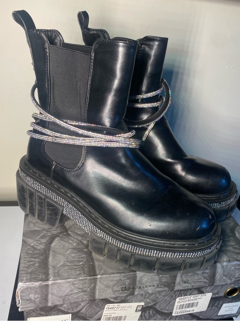 Azalea Wang Ghost-Black Rhinestone Ankle Boots